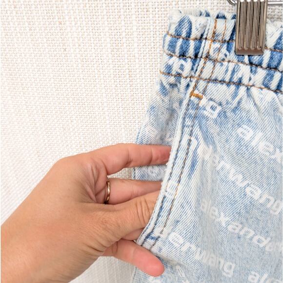 Alexander Wang Blue & White Logo Print Jogger Disstressed Cropped Jeans, size S - Picture 5 of 10